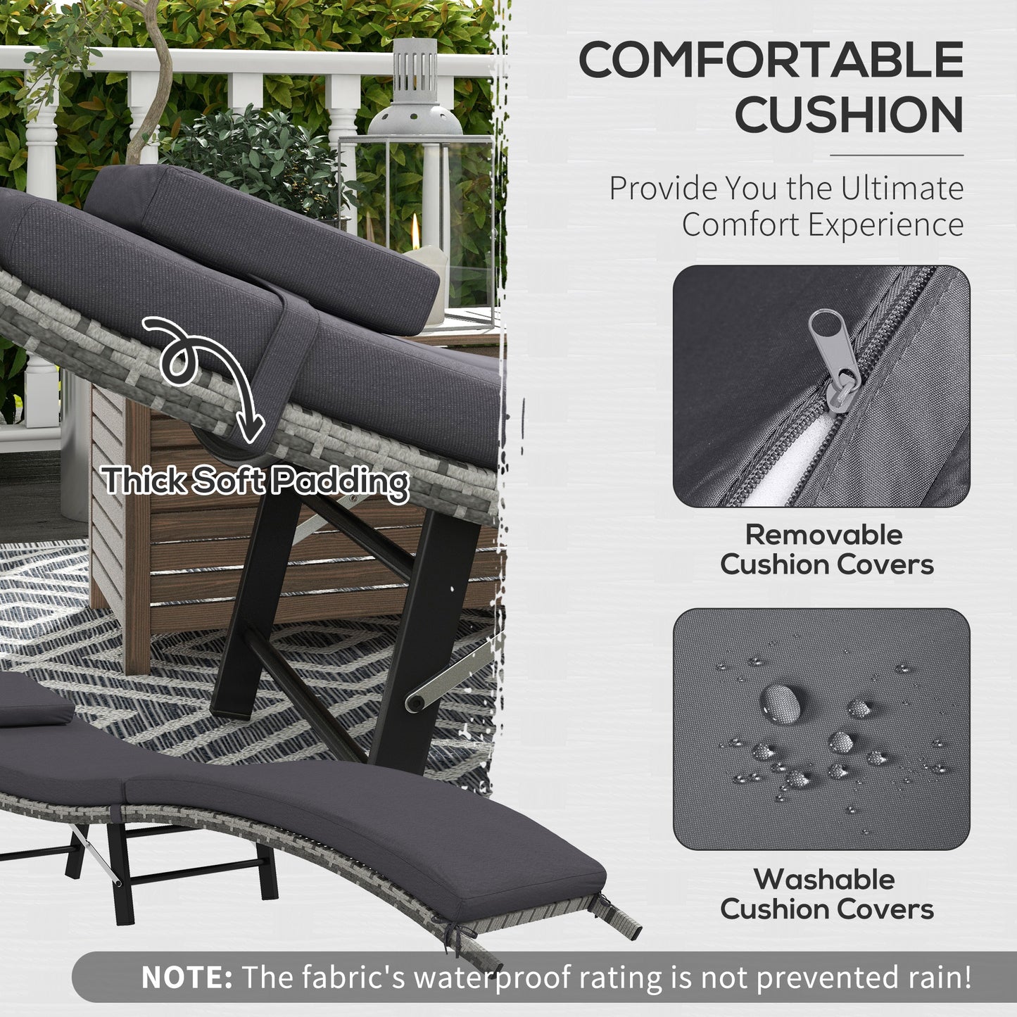 Rattan Folding Sun Lounger Outdoor Chair with Cushion and Pillow