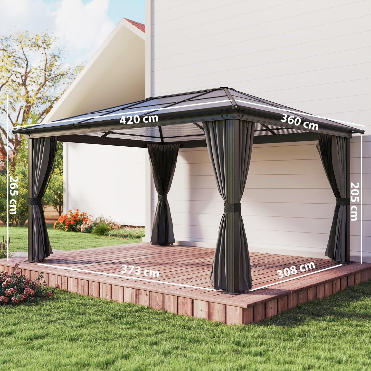 3.6 x 4m Hardtop Gazebo Canopy with Polycarbonate Roof (1)