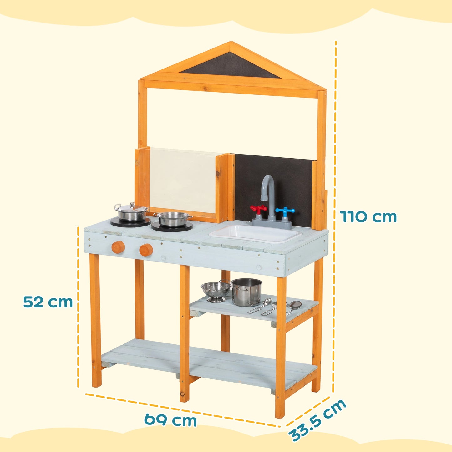Mud Kitchen for Kids, Outdoor Wooden Play Kitchen with Sink, Stove