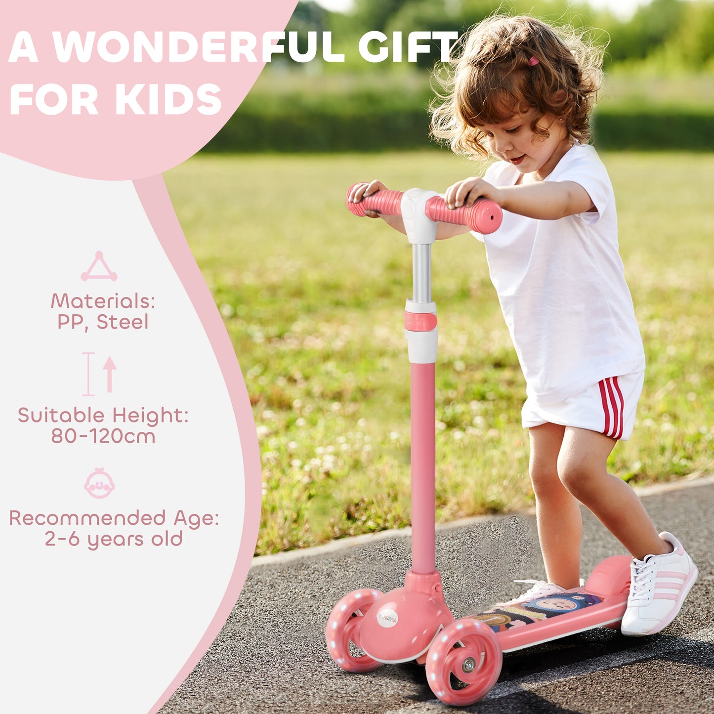 Kids 3 Wheel Scooter for 2-6 Years Old w/ Adjustable Height