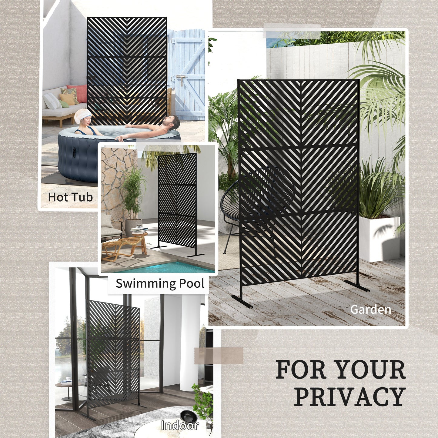 6.5FT Decorative Outdoor Divider, Metal Privacy Screen with Stand