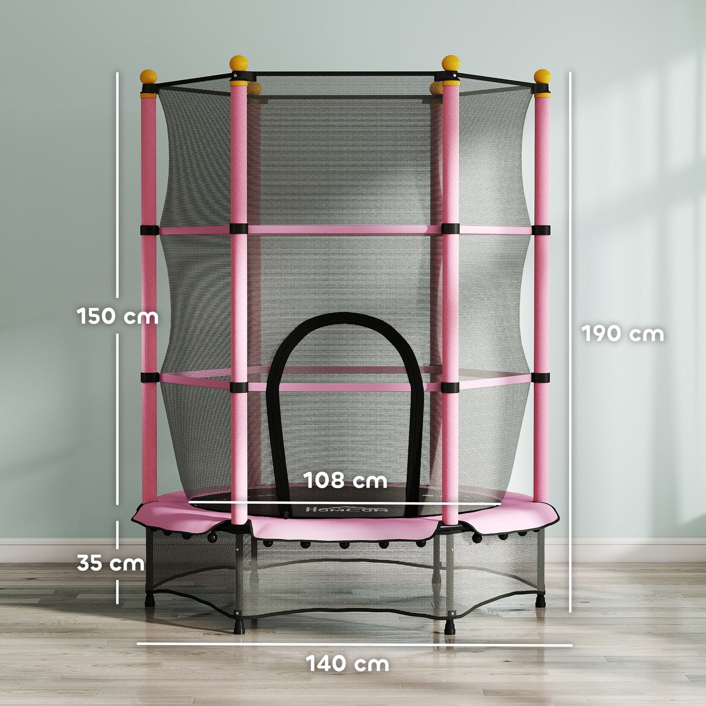 4.6FT/55" Kids Trampoline with Enclosure Net, Outdoor Indoor Use