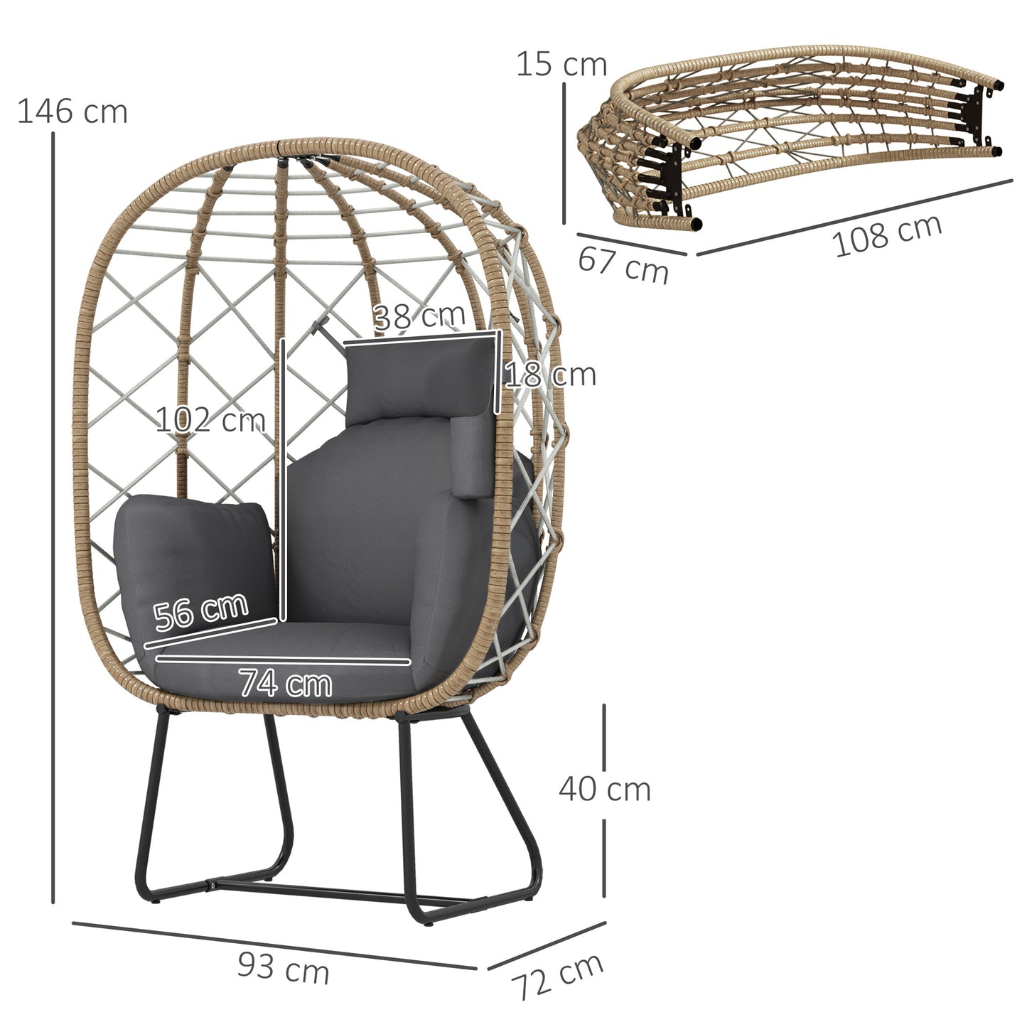 Rattan Egg Chair Outdoor Indoor Wicker Chair with Thickened Cushion