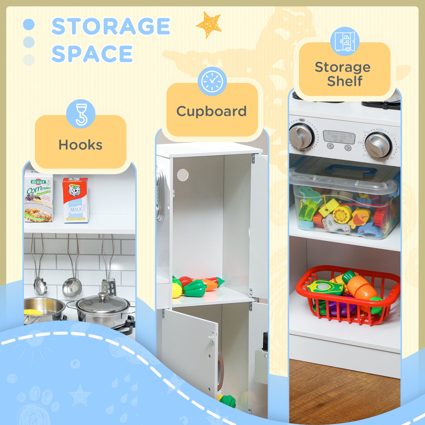 Pretend Play Kitchen, Kids Kitchen Playset, with Toy Phone