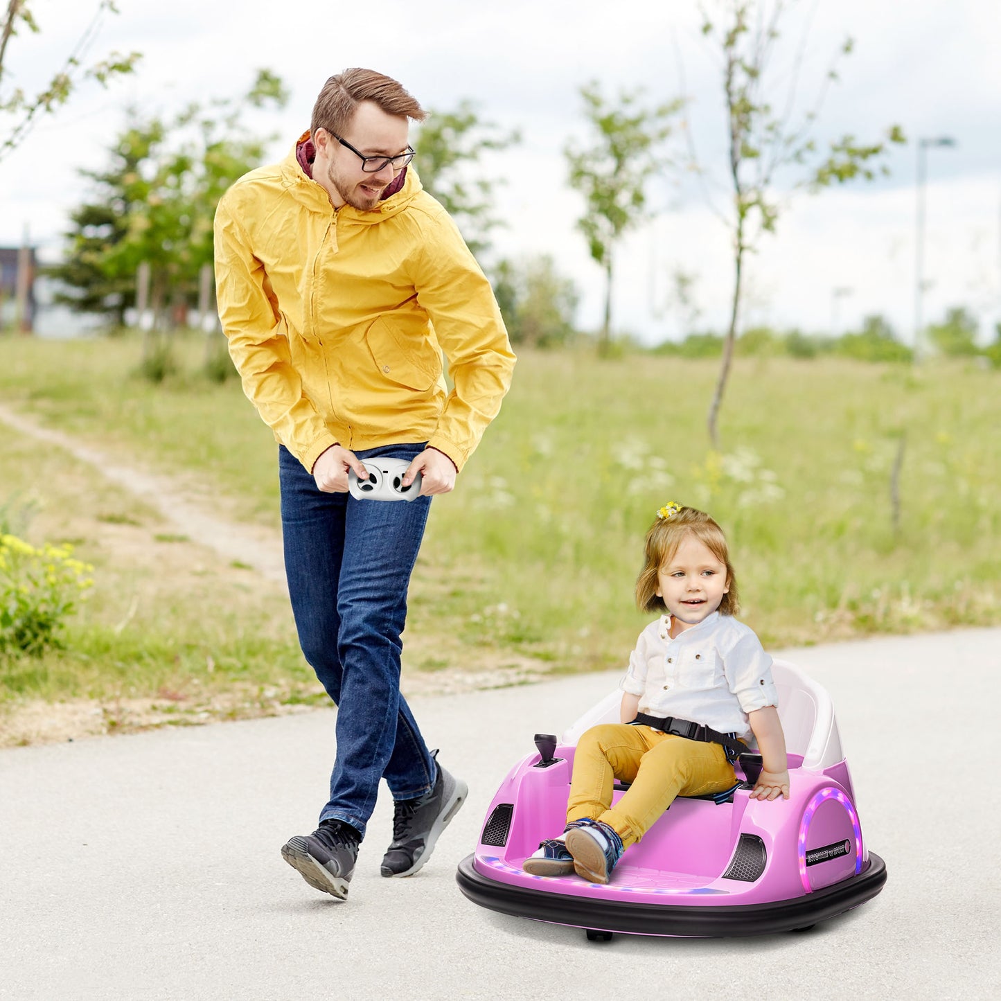 360° Rotation Kids Bumper Car, 12V Waltz Car with Remote Control