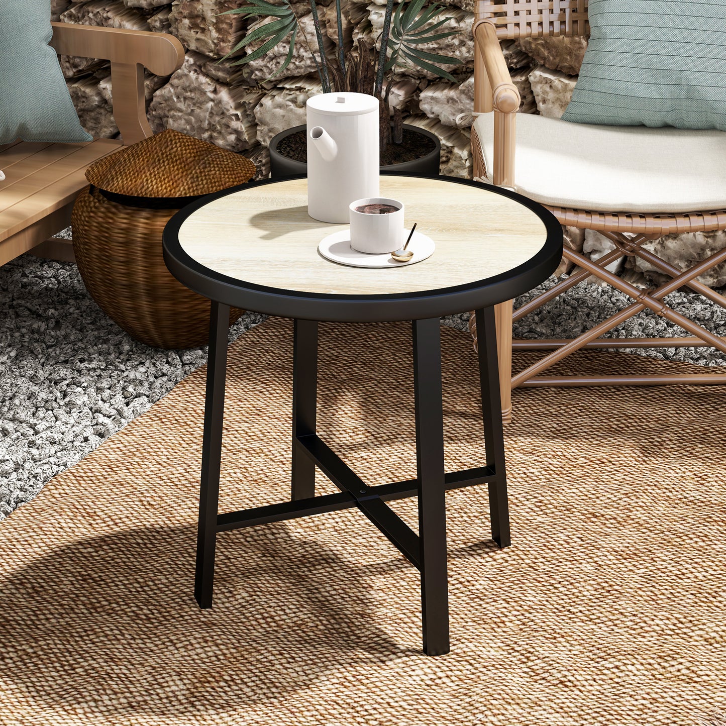 Round Small Garden Table, 50.5cm Outdoor Side Table (1)