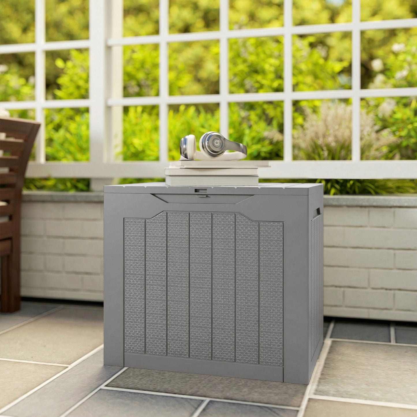 93L Plastic Garden Storage Box, Outdoor Storage Box with Handles
