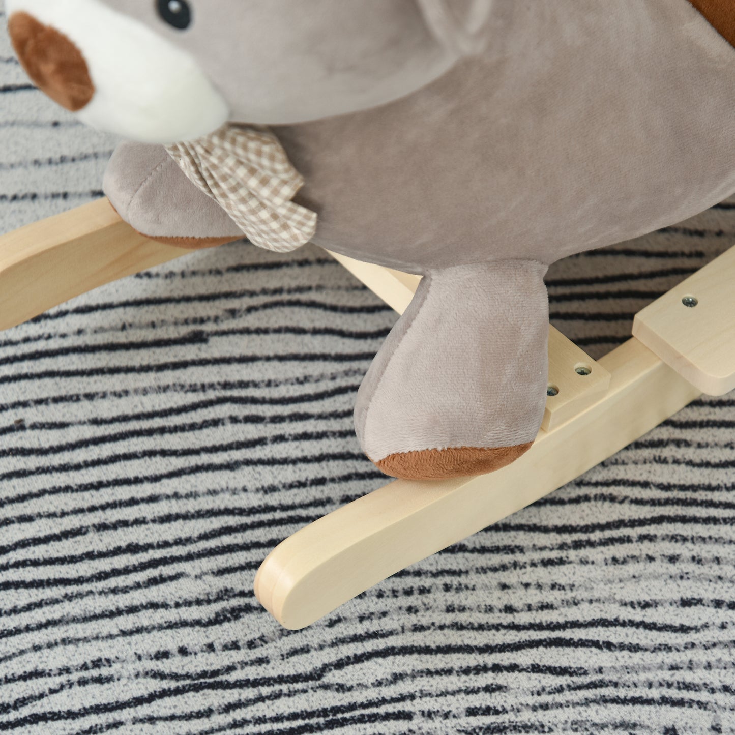 Kids Children Rocking Horse Plush Ride On Bear Seat w/ Sound Wood
