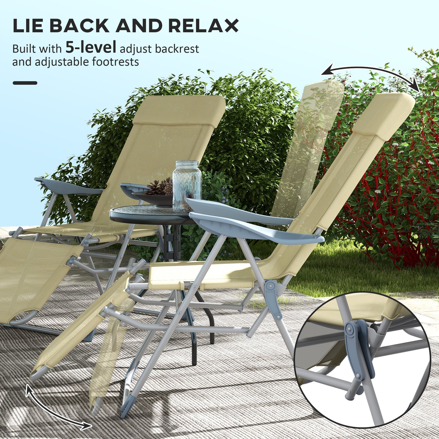 Set of Two Sun Loungers, with Five-Position Adjustable Backs