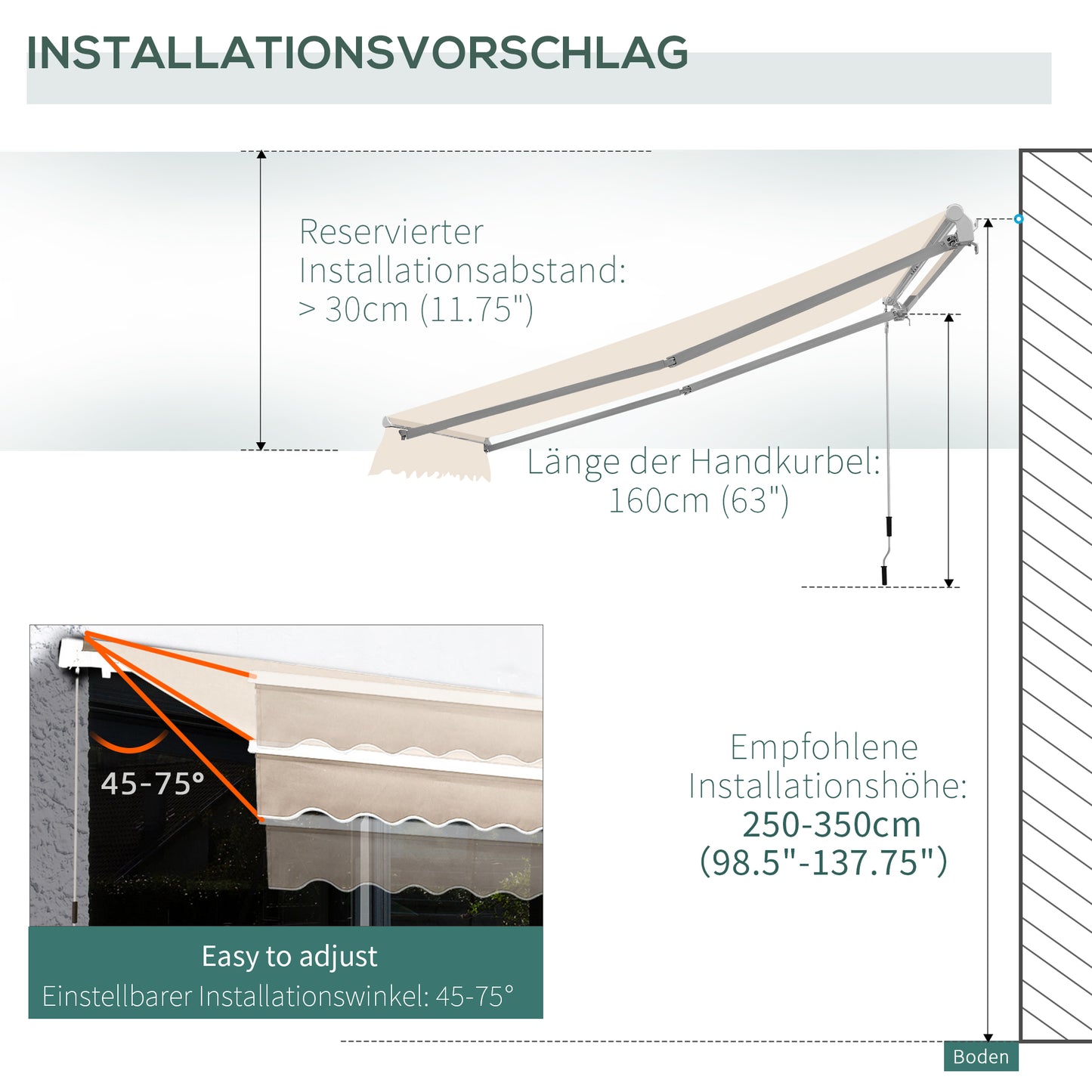 Manual Retractable Awning, 3x2.5 m-Ivory