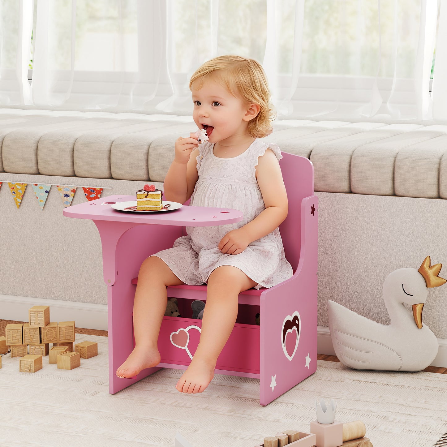 Kids Table and Chair Set, Children Desk and Chair with Storage Bins