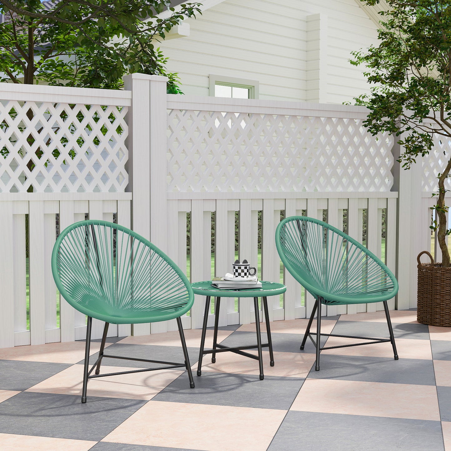 Rattan Bistro Set with Acapulco Chairs and Glass Table