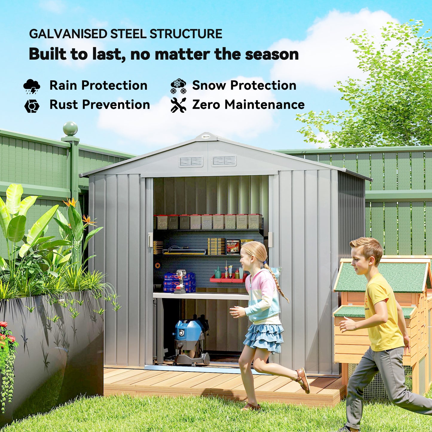 7 x 4ft Lockable Metal Garden Tool Storage Shed Storage