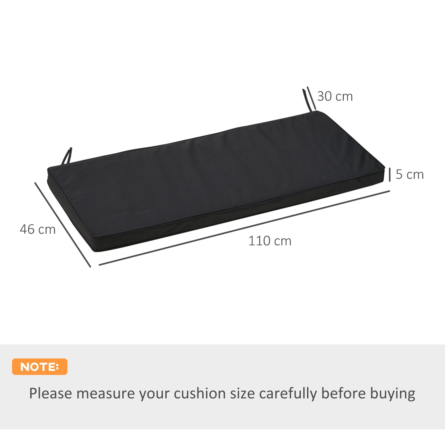 2-Seater Garden Bench Cushion with Ties, Swing Chair Cushion