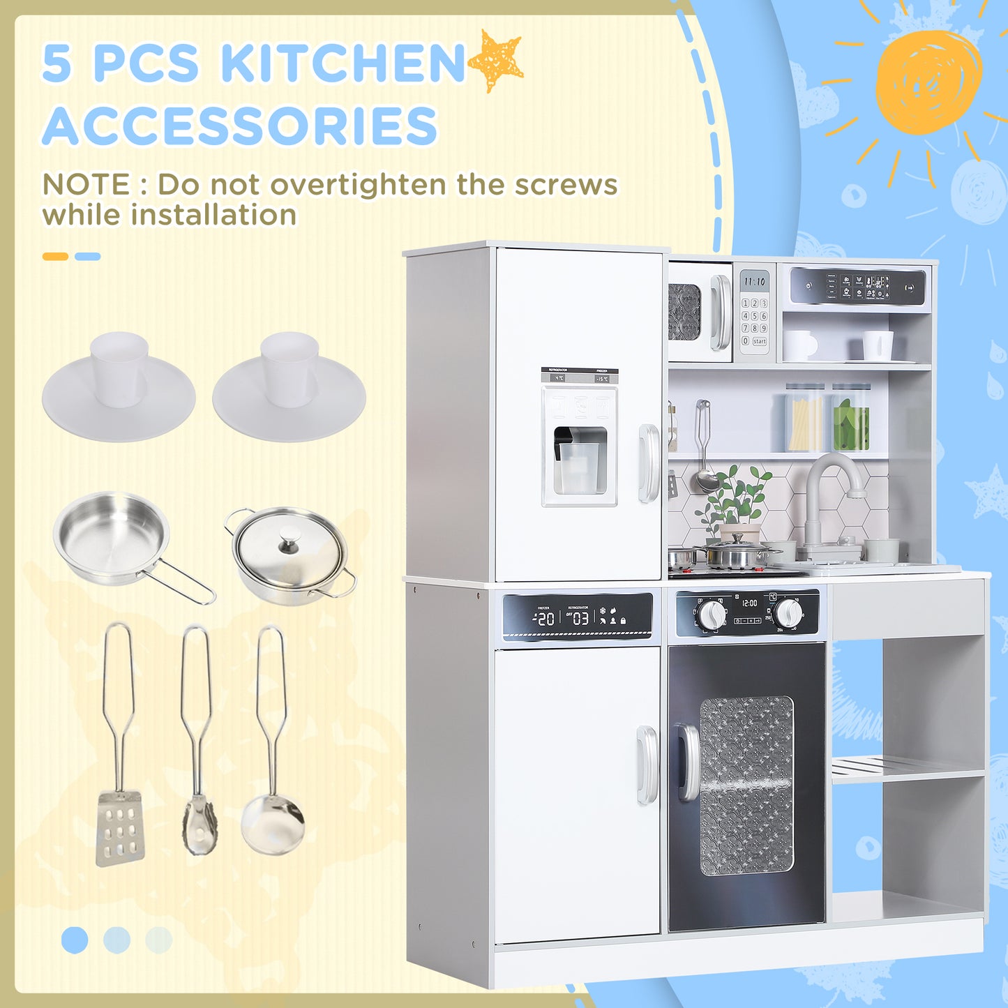 Pretend Play Toy Kitchen, Kids Kitchen Playset w/ Sounds, Lights