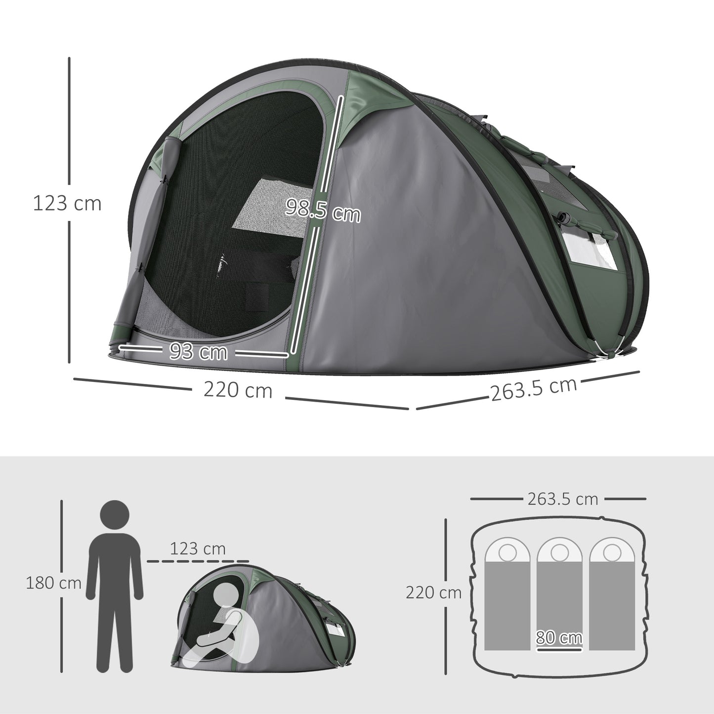 4 Person Pop-up Camping Tent Family Tent with Ground Sheet