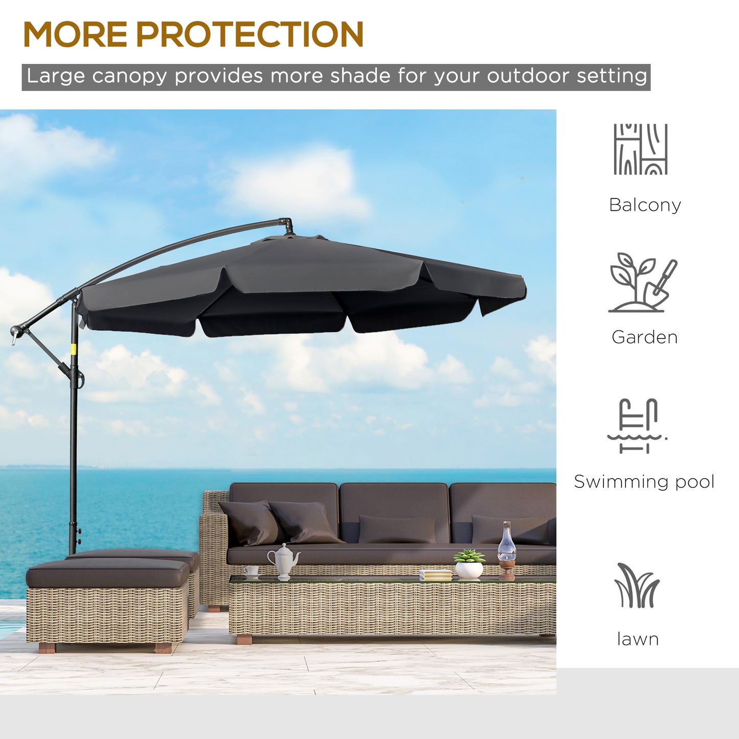 2.7m Garden Banana Parasol Cantilever Umbrella with Crank Handle