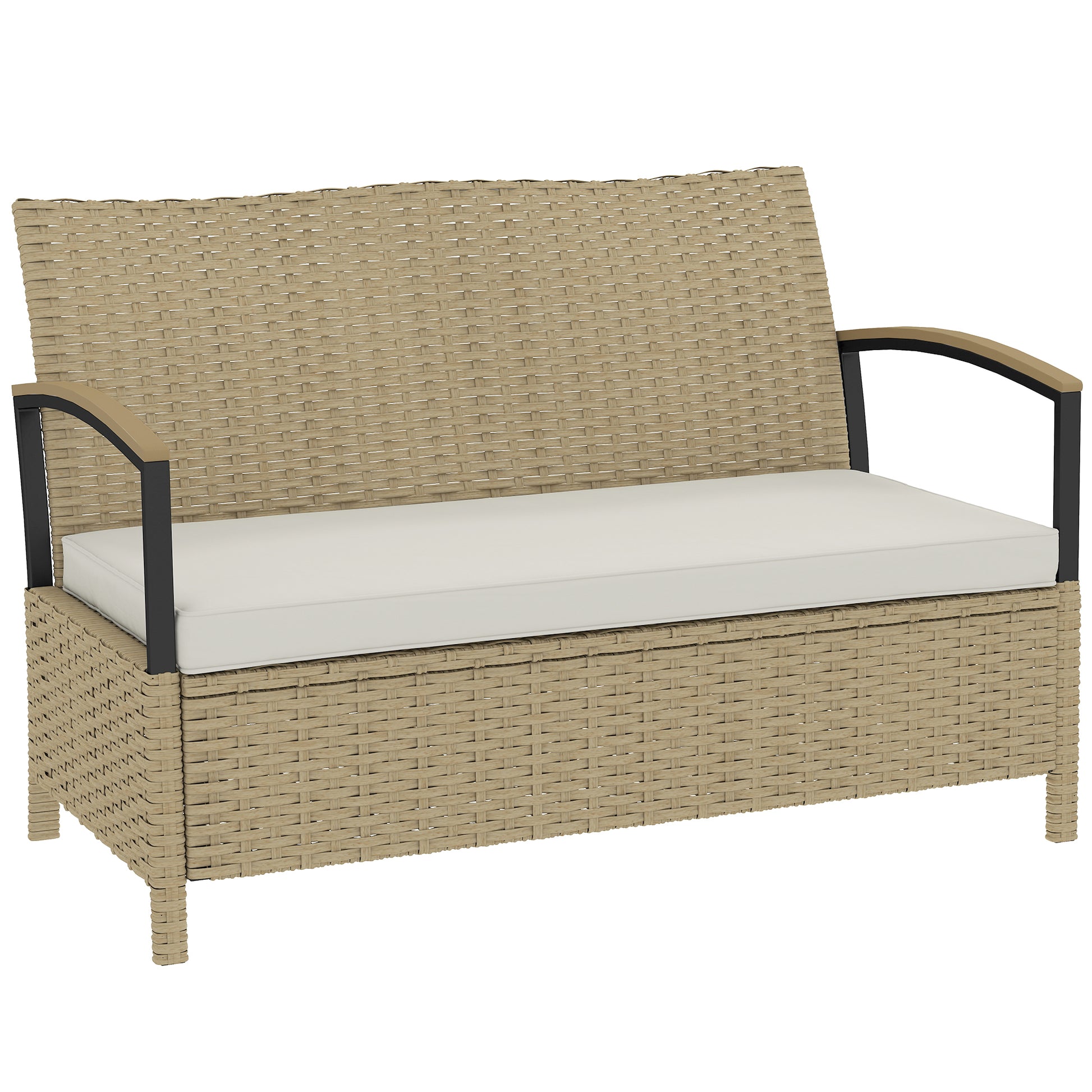 125L Garden Storage Bench, 2 Seater PE Rattan Outdoor Bench Storage