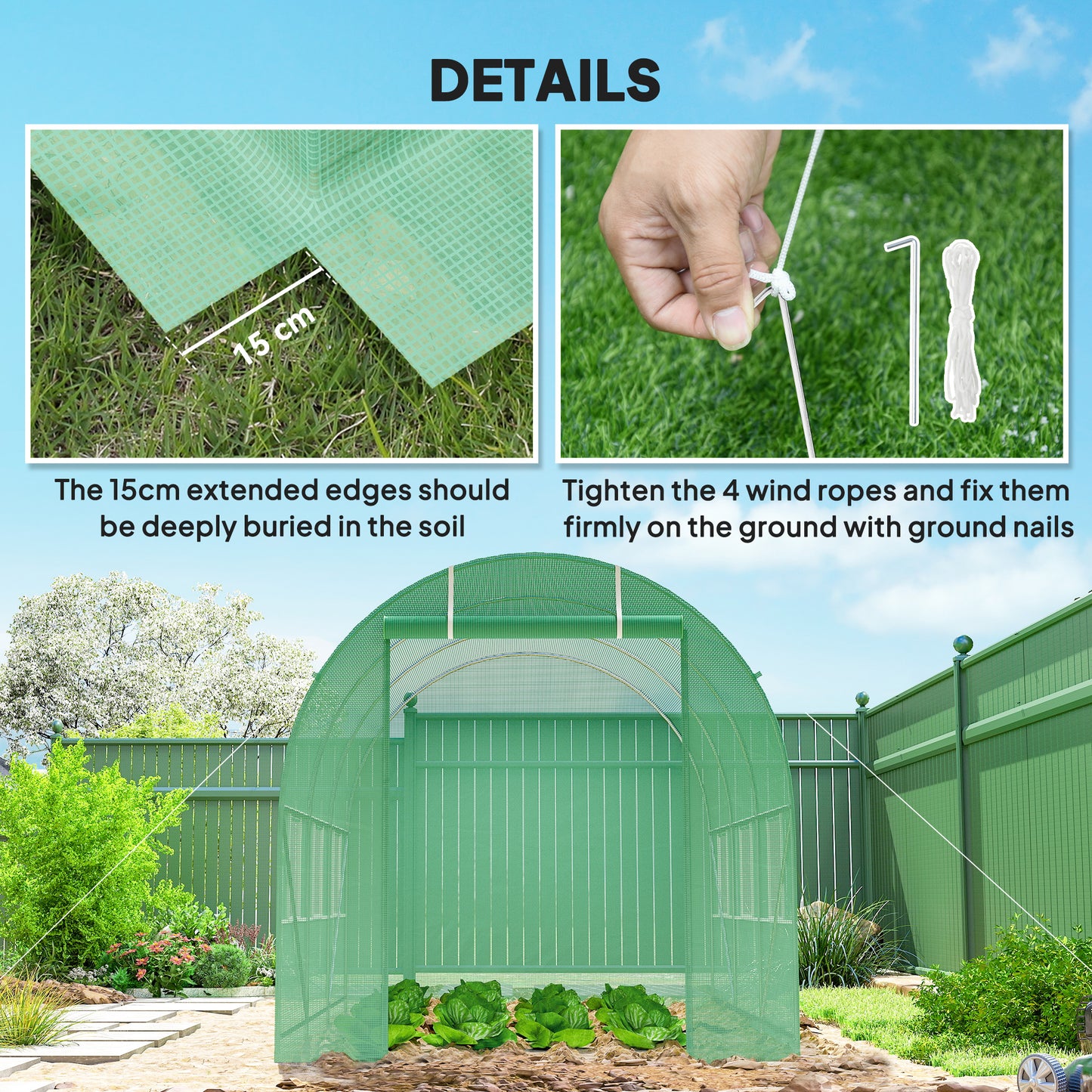3.5 x 2m Walk-In Polytunnel Greenhouse, with Steel Frame, PE Cover