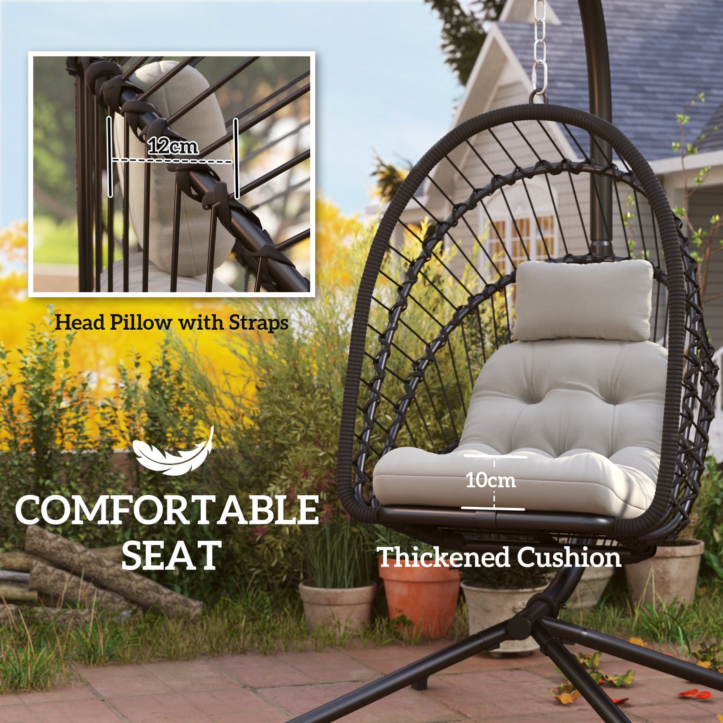 Outdoor PE Rattan Swing Chair with Foldable Basket and Cushion