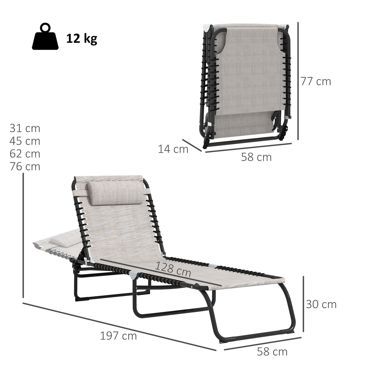 Set of Two Folding Sun Loungers, with Four-Position Backs