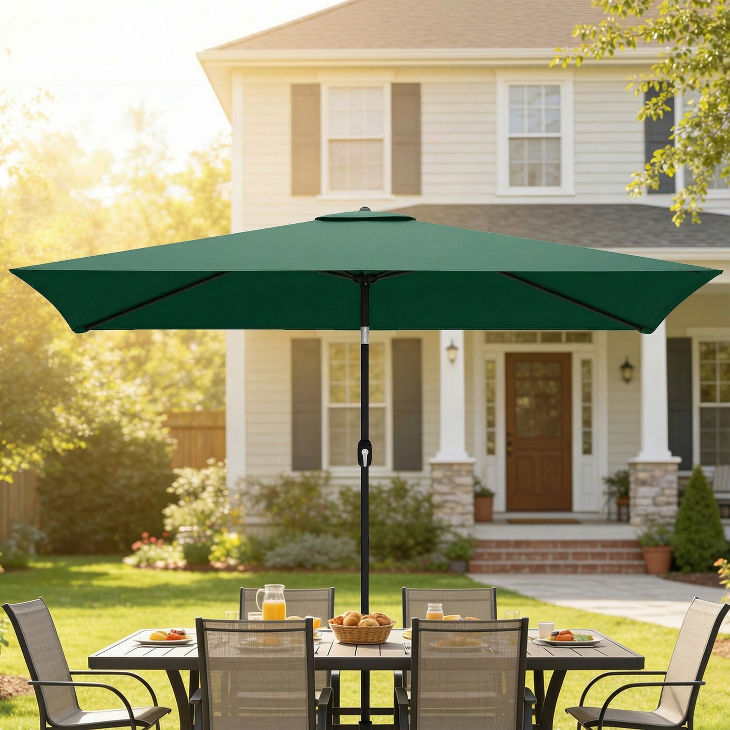 Garden Parasol, Parasol Umbrella with Crank Handle, Tilt Function