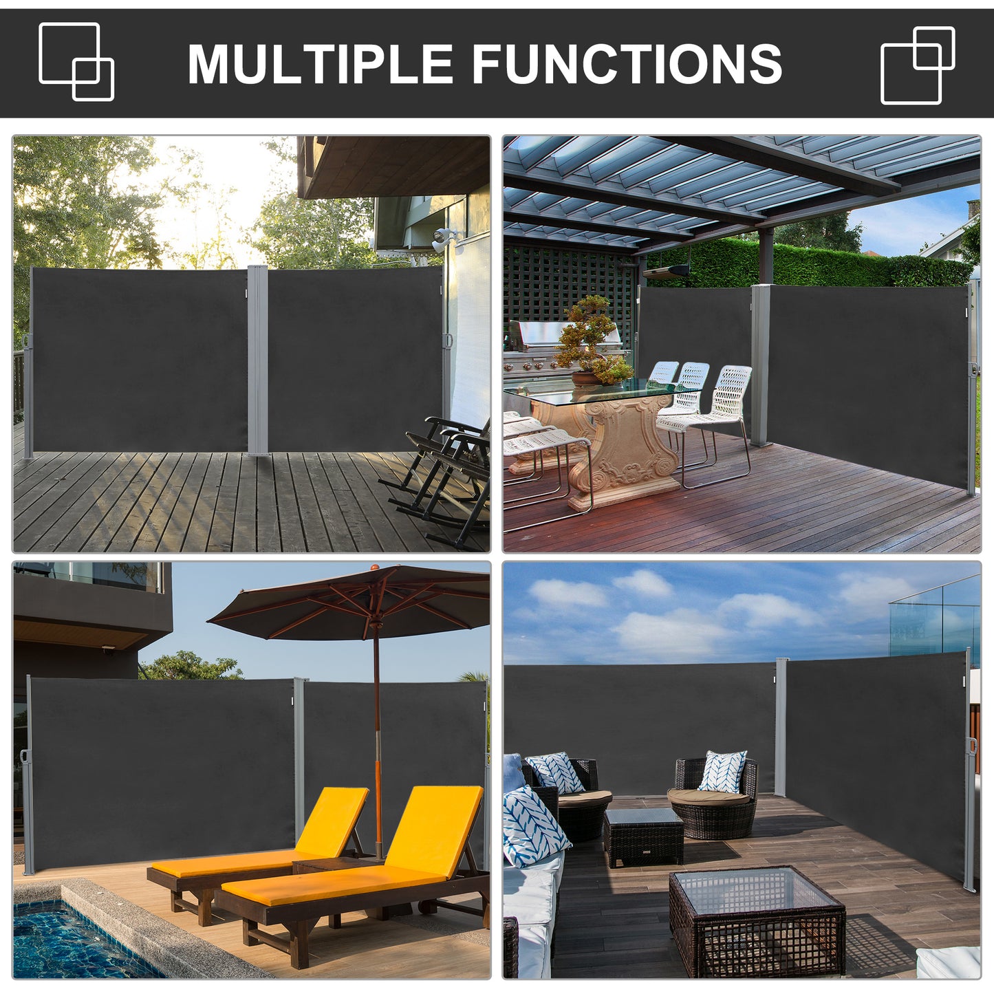 Retractable Sun Side Awning Screen Fence Patio Garden Wall Balcony (2)