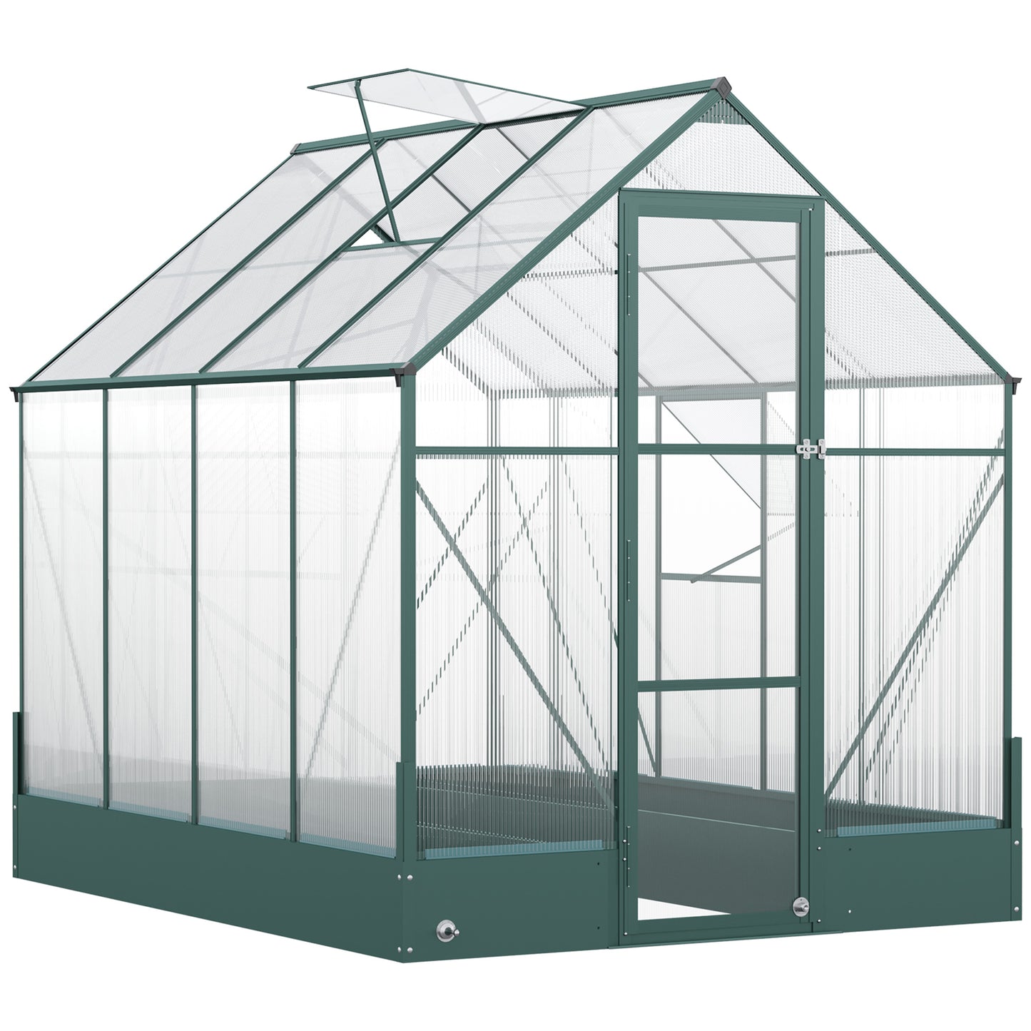6x8 FT Polycarbonate Greenhouse with Base and Raised Bed