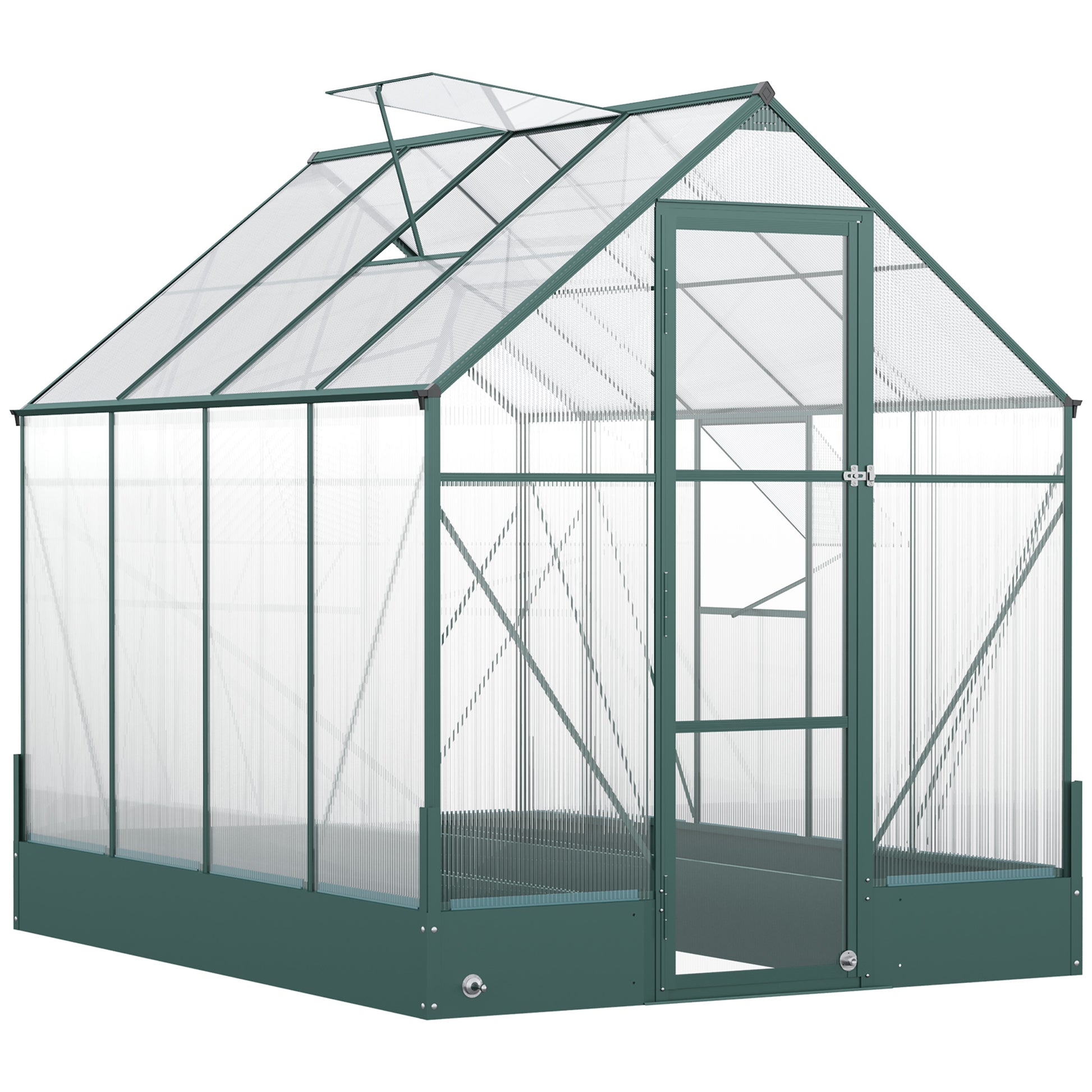 6x8 FT Polycarbonate Greenhouse with Base and Raised Bed