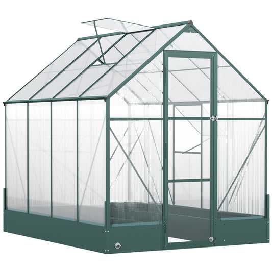 6x8 FT Polycarbonate Greenhouse with Base and Raised Bed