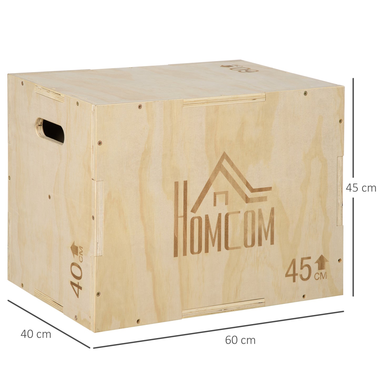 3-in-1 Wooden Plyo Box, Plyometric Jump Box with Handle Openings