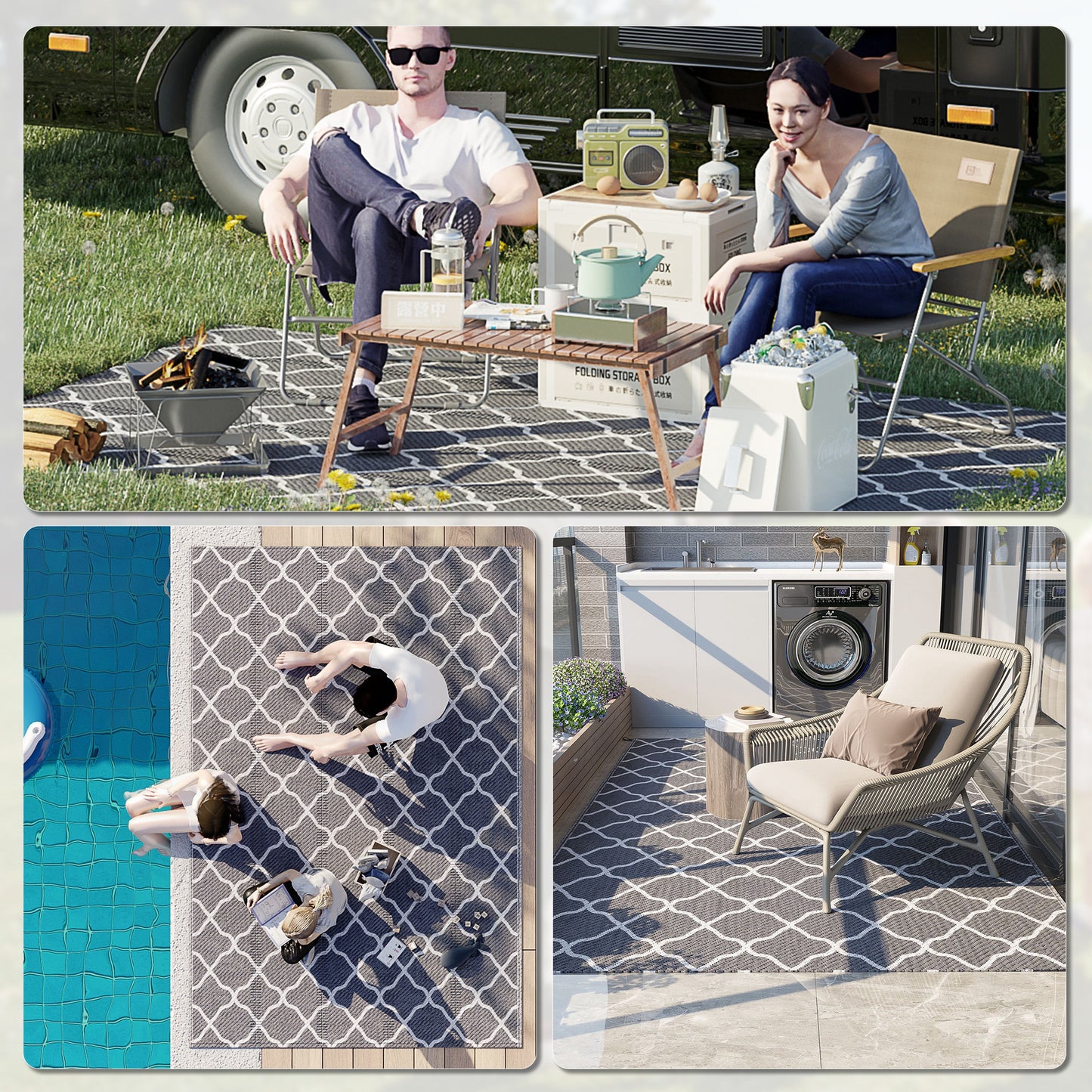 Reversible Outdoor Rug with Carry Bag