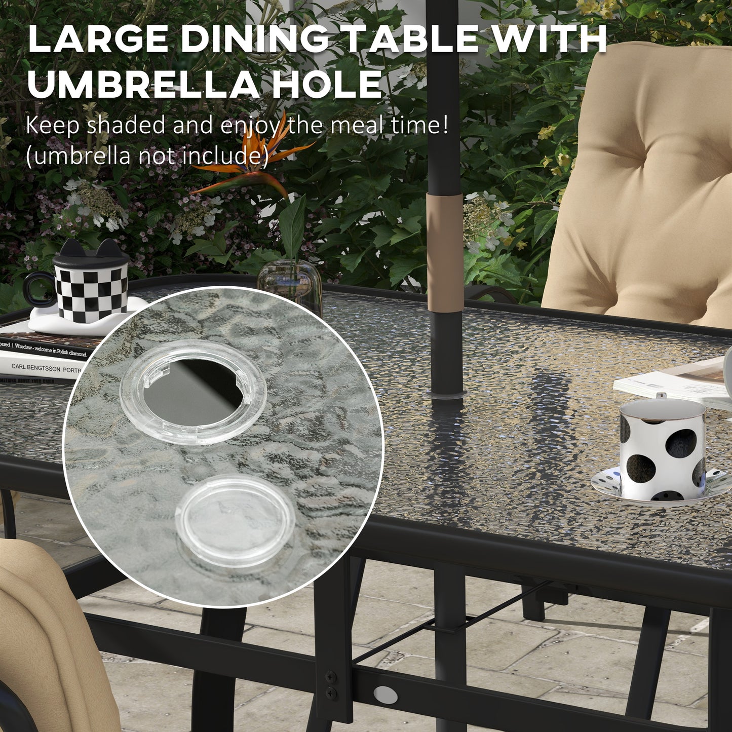 Seven-Piece Garden Dining Set with Ripple Tempered Glass Tabletop