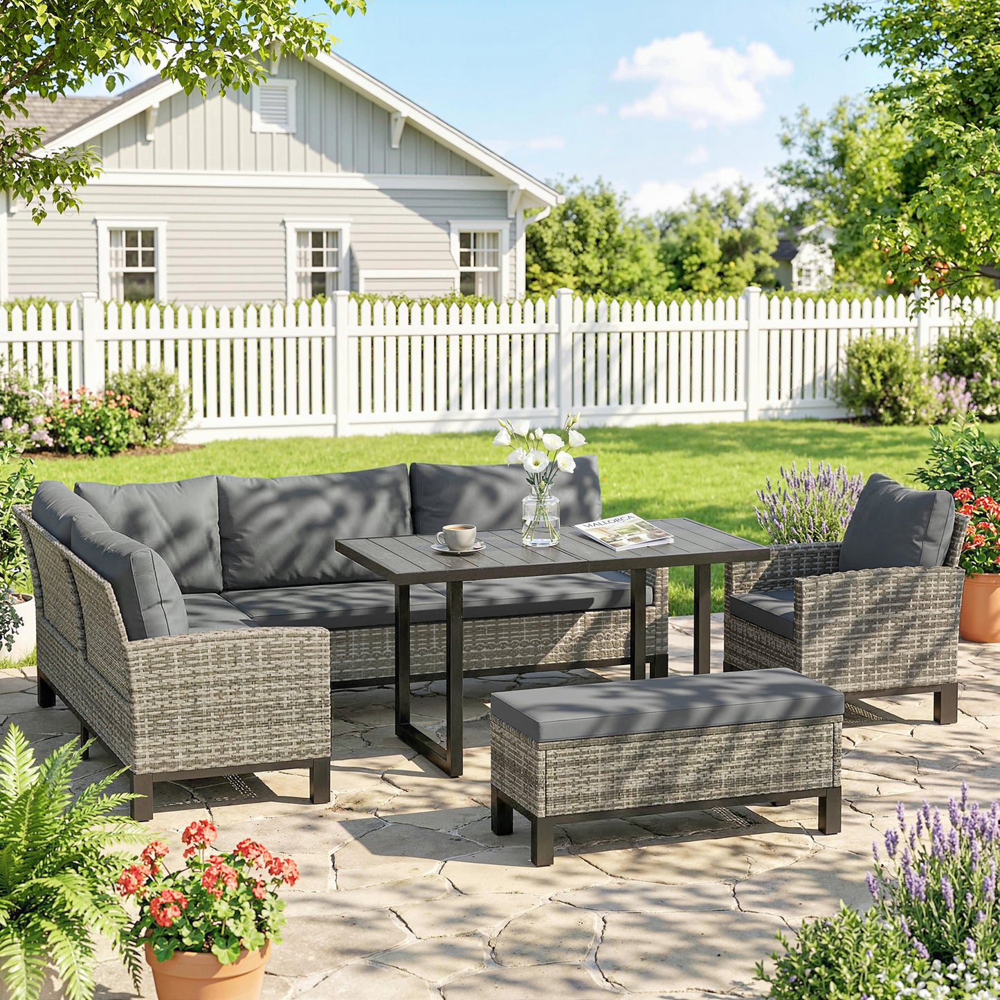 9 Seater Rattan Garden Furniture Corner Sofa Set