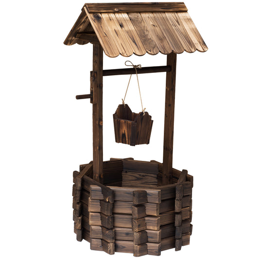 Wooden Wishing Well Planter Outdoor Flower Pot Backyard Garden