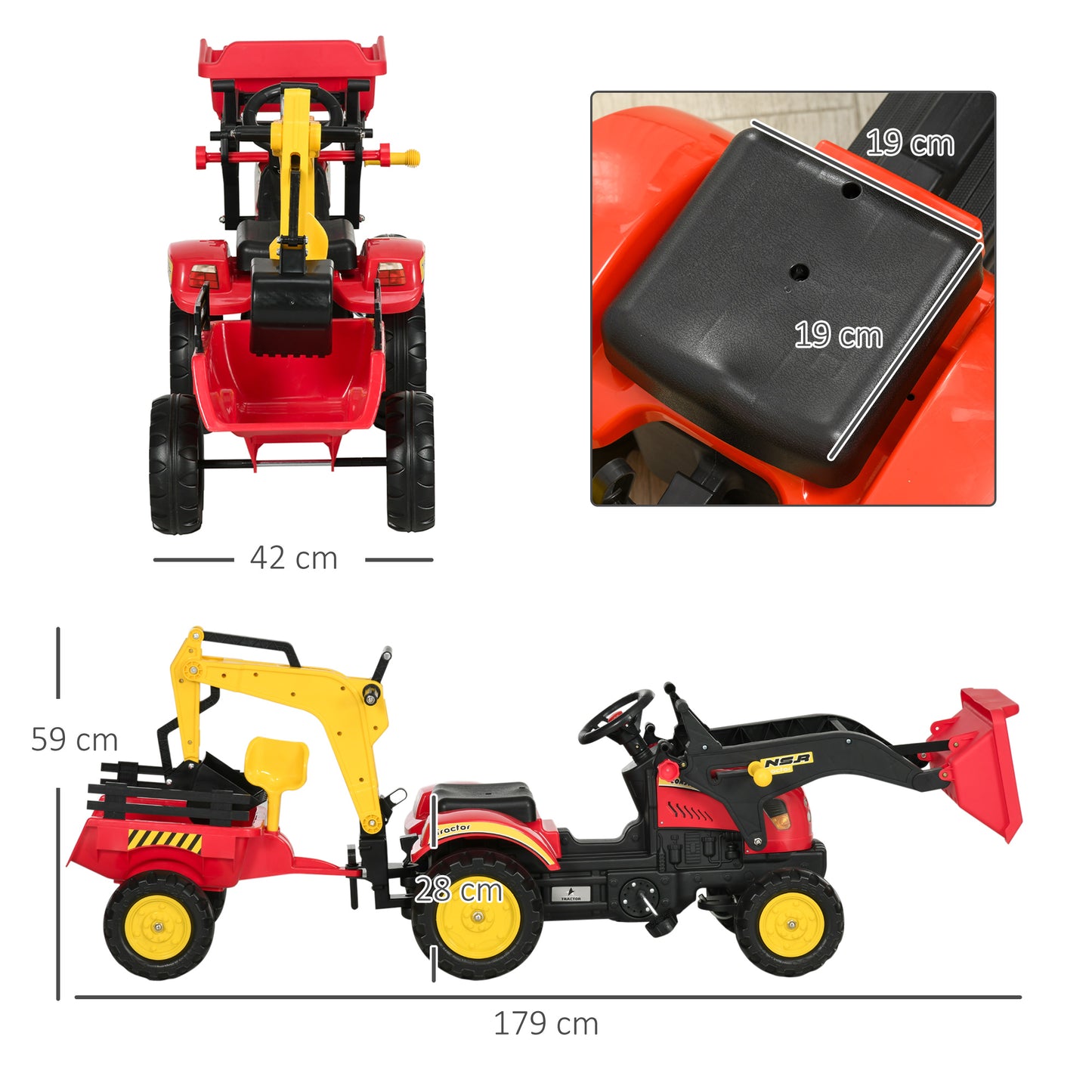 Ride On Tractor for Kids, 3 in 1 Ride On Excavator Toy Car