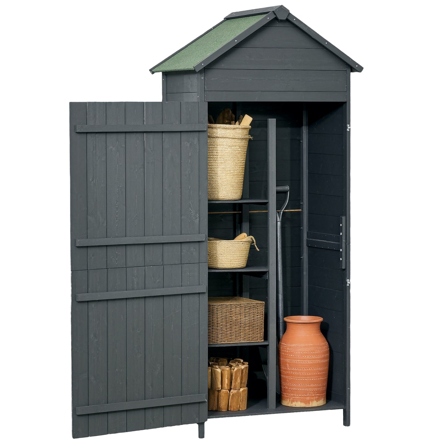 Garden Shed 4-Tier Wooden Garden Outdoor Shed 3 Shelves Utility