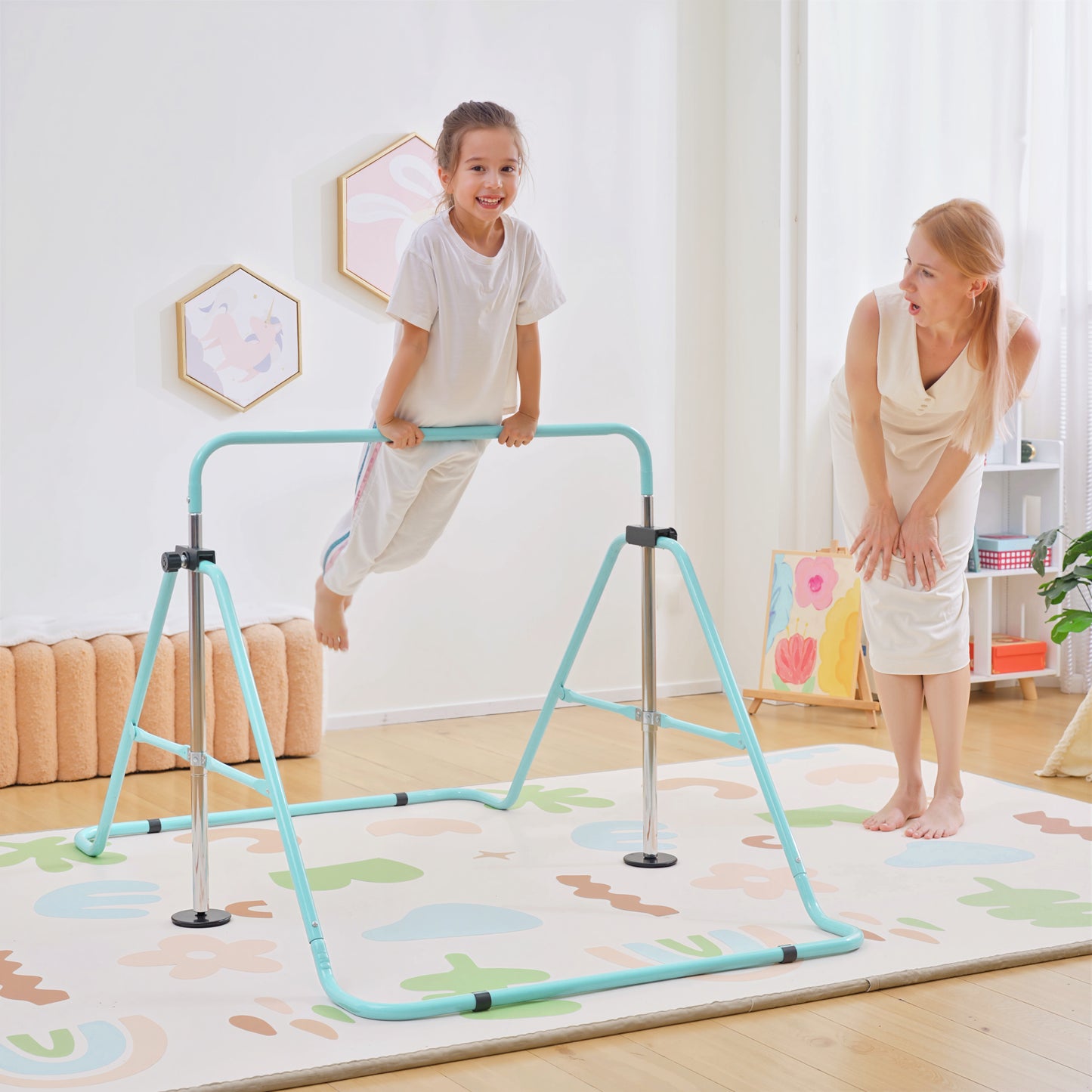 Kids Gymnastic Bar, with Adjustable Height, Foldable Horizontal Bars