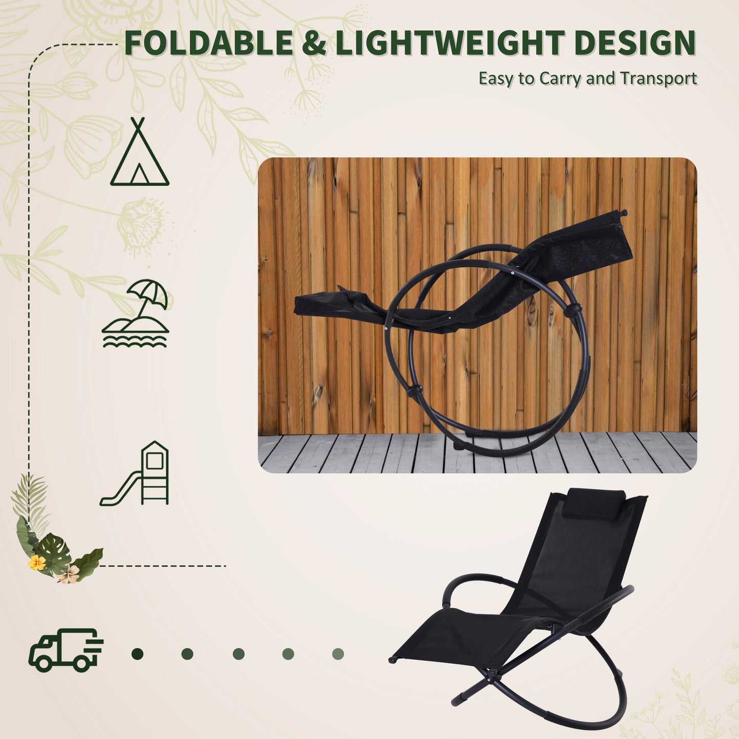 Outdoor Orbital Lounger Zero Gravity Patio Chaise Foldable Rocking