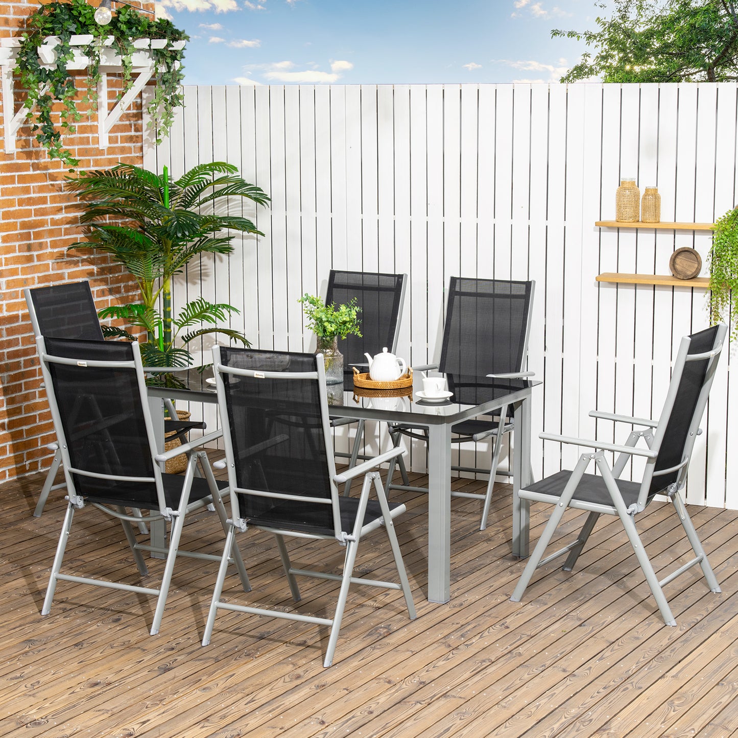 7 Piece Garden Dining Set, Outdoor Table and 6  Folding