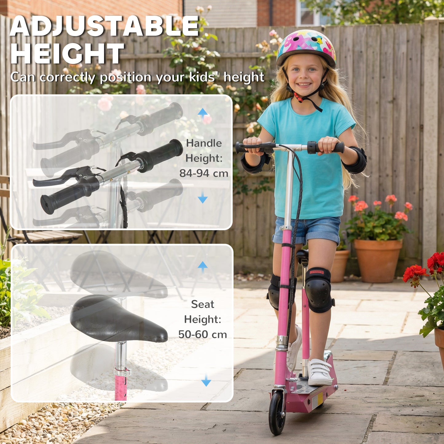 Foldable Powered Scooter with Adjustable Seat, Brake