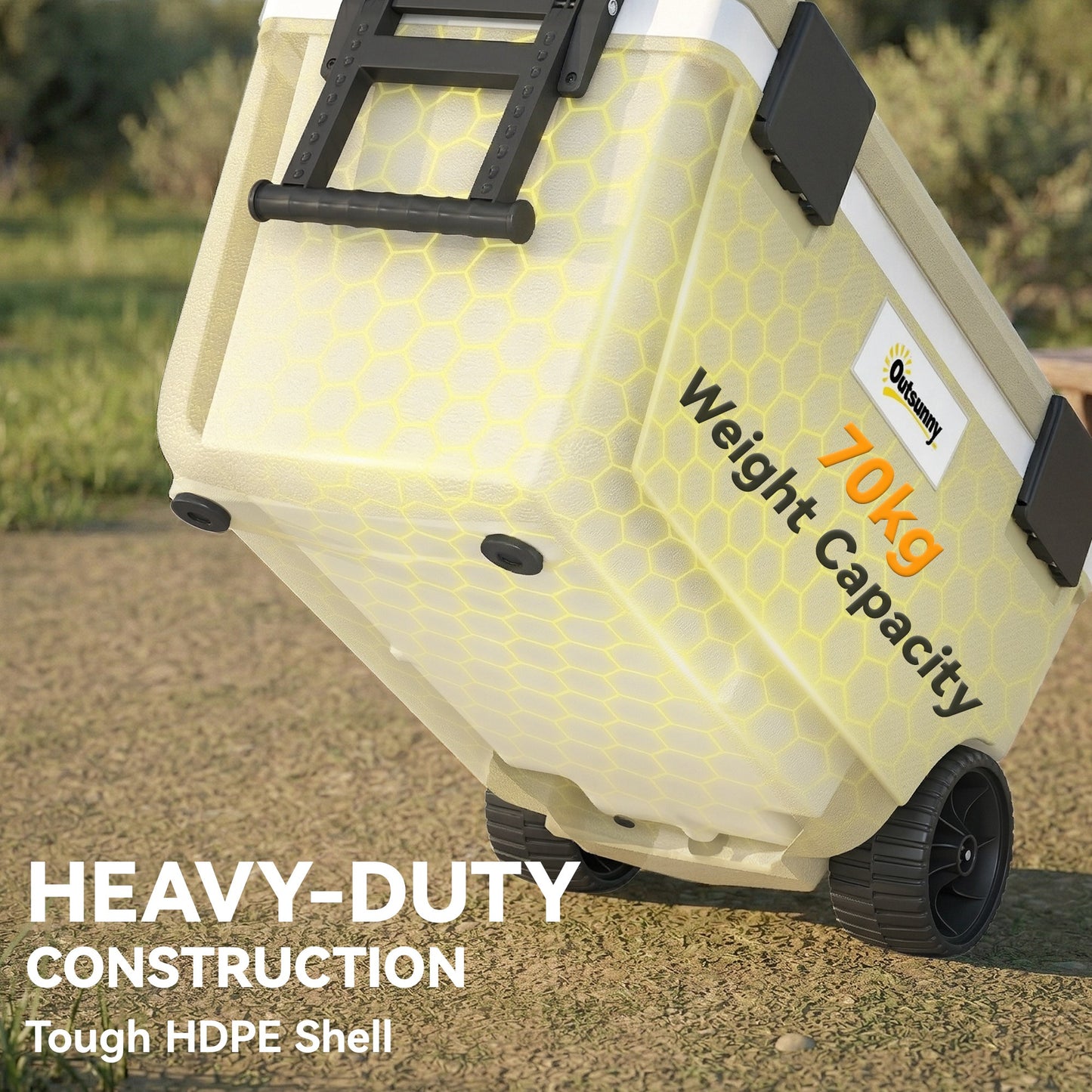 70L Insulated Cool Box with Wheels, Portable Ice Cooler with Handle