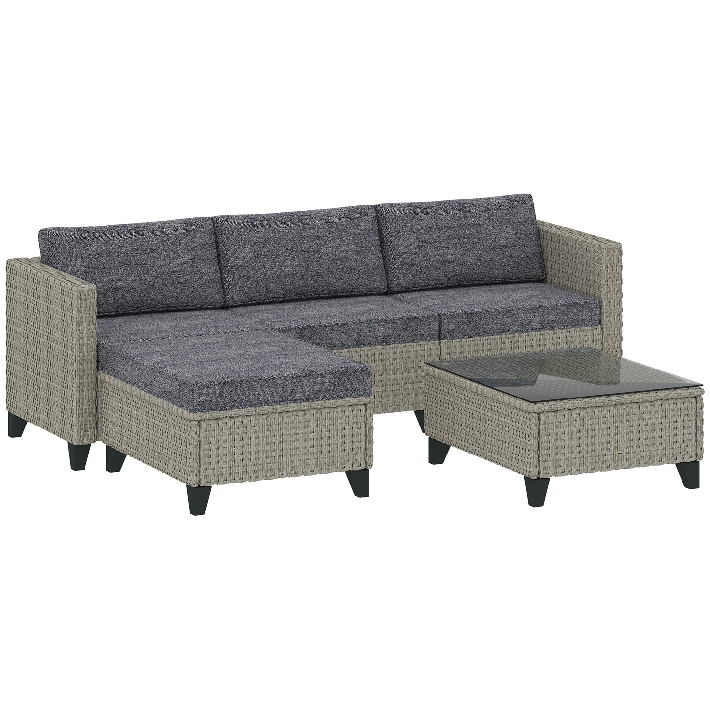 5-Piece Rattan Patio Furniture Set with Corner Sofa, Footstools