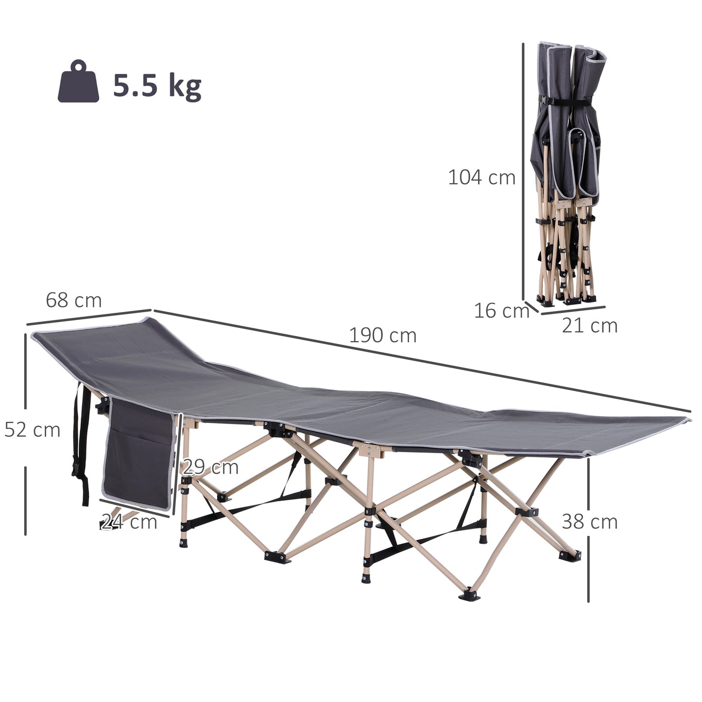 Single Steel Frame Portable Camping Cot, with Carry Bag