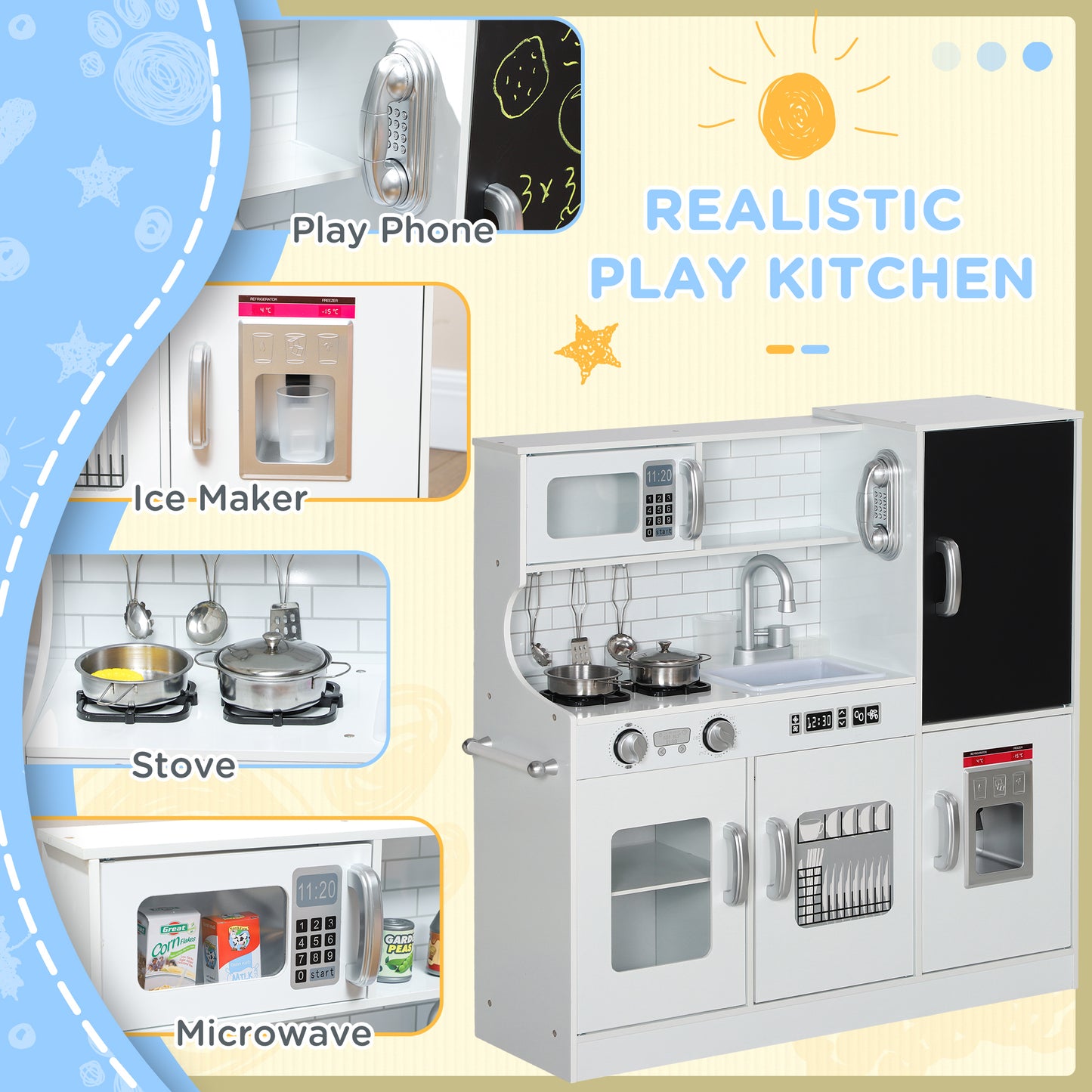 Pretend Play Kitchen, Kids Kitchen Playset, with Toy Phone