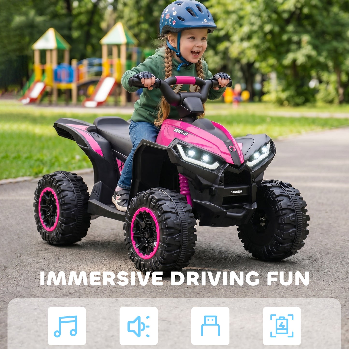 12V Ride-On Quad Bike w/ Music, Horn, for Ages 3-5 Years
