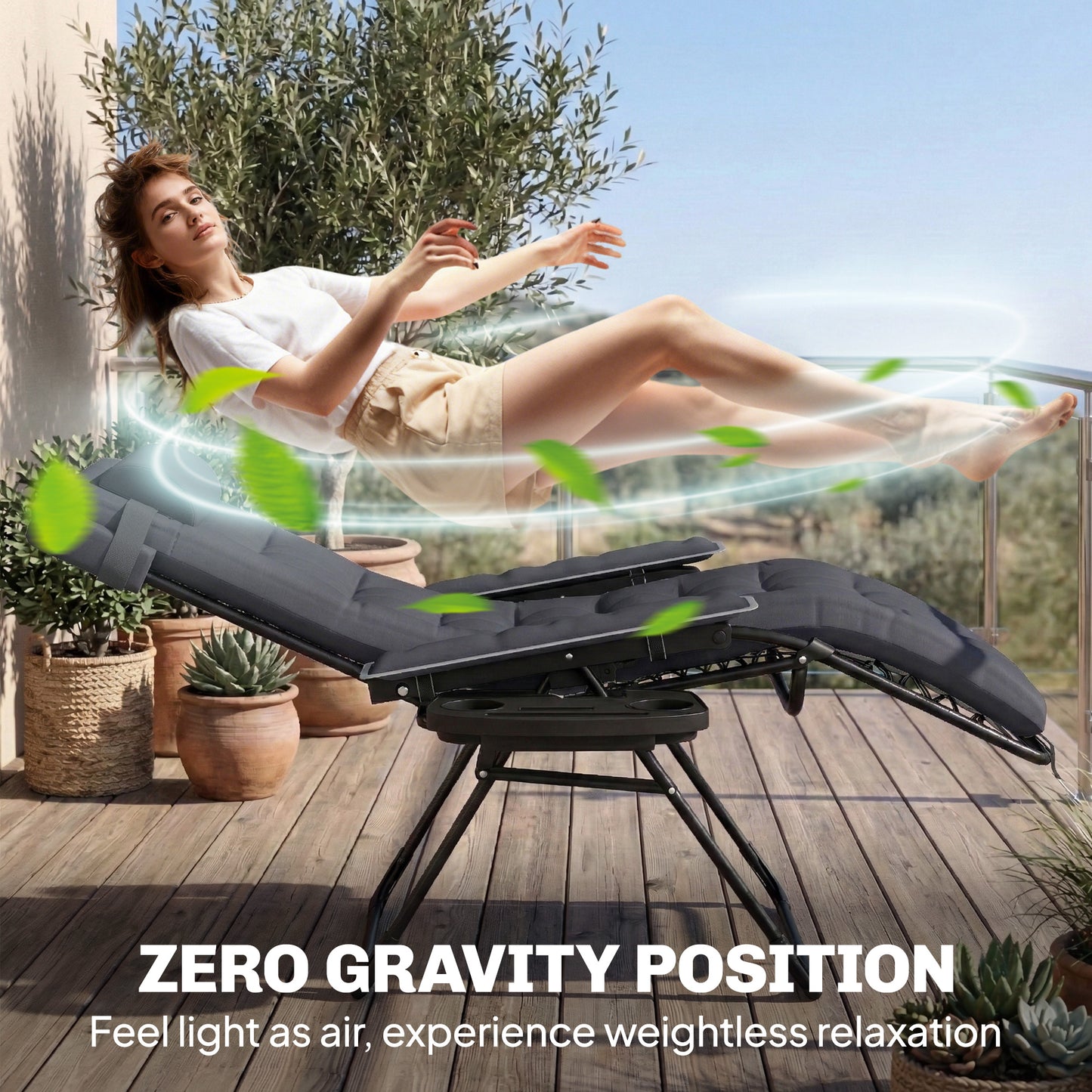 Zero Gravity Chair, Folding Sun Lounger Reclining Garden Chair