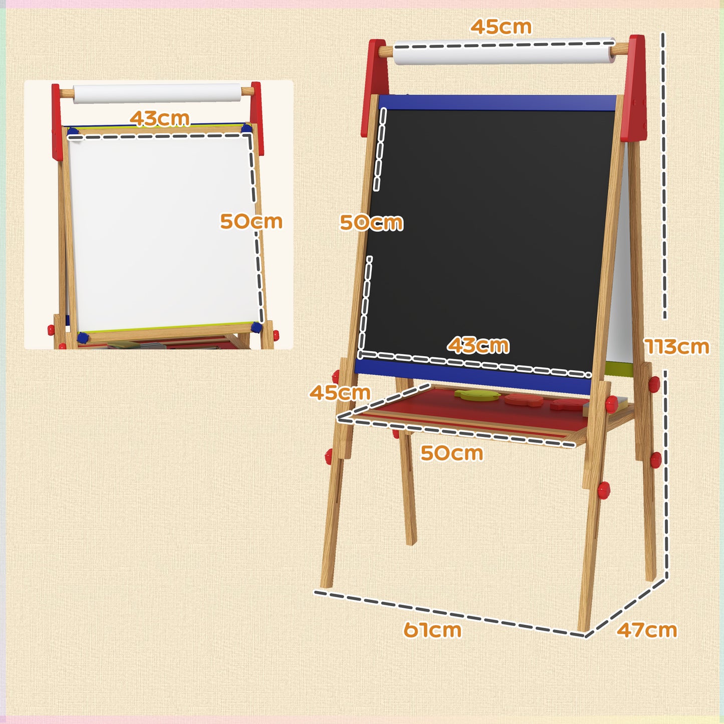 3-in-1 Wooden Kids Easel with Paper Roll, Whiteboard, Chalkboard