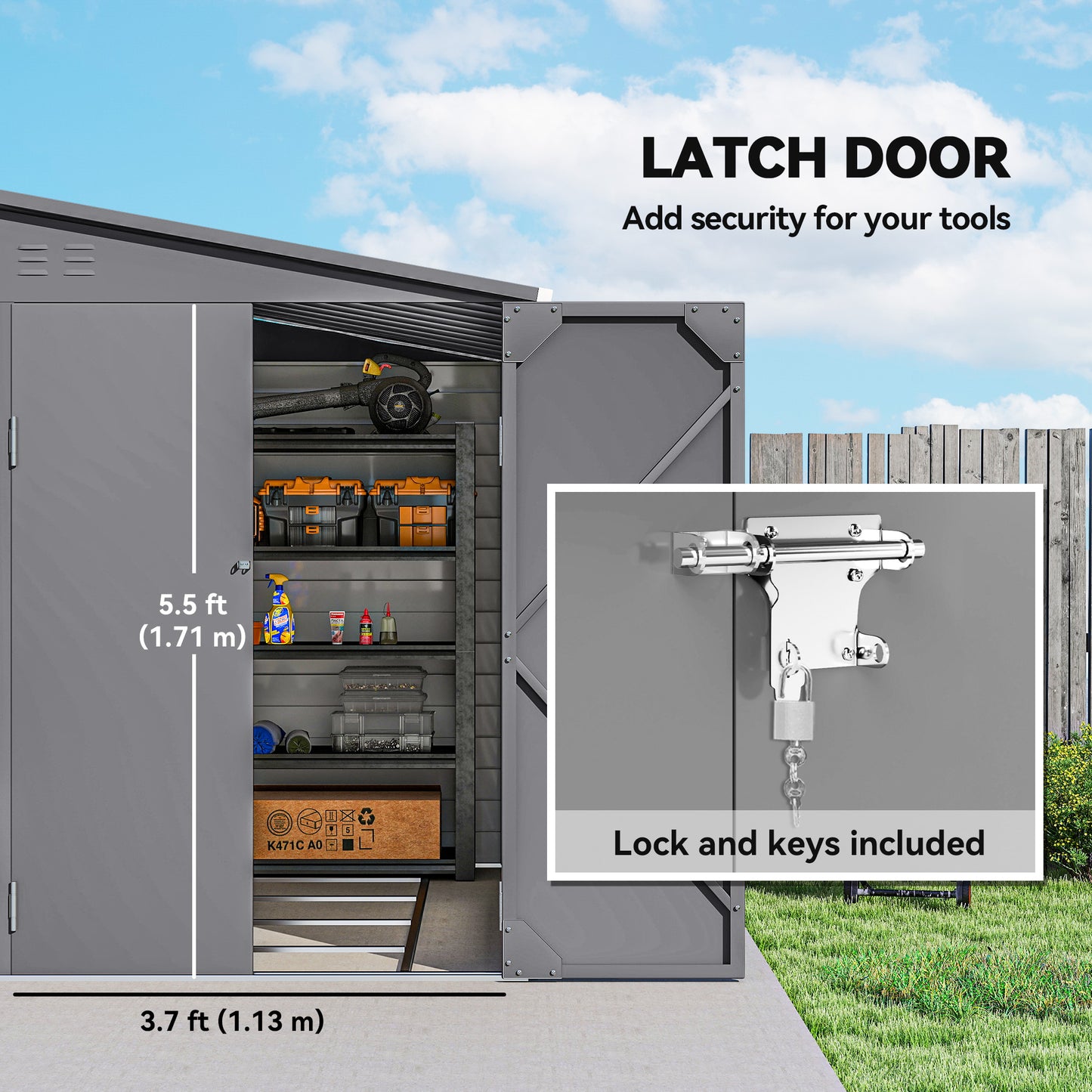 5 x 9ft Galvanised Metal Garden Shed with Foundation Kit