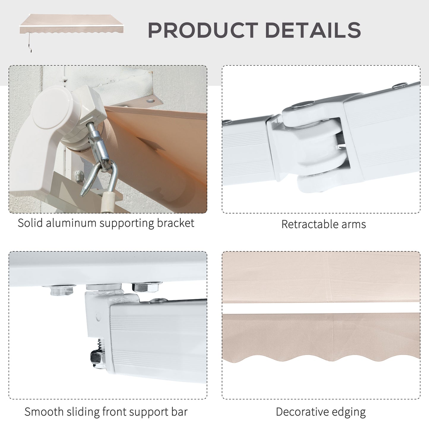Manual Retractable Awning, 3x2.5 m-Ivory